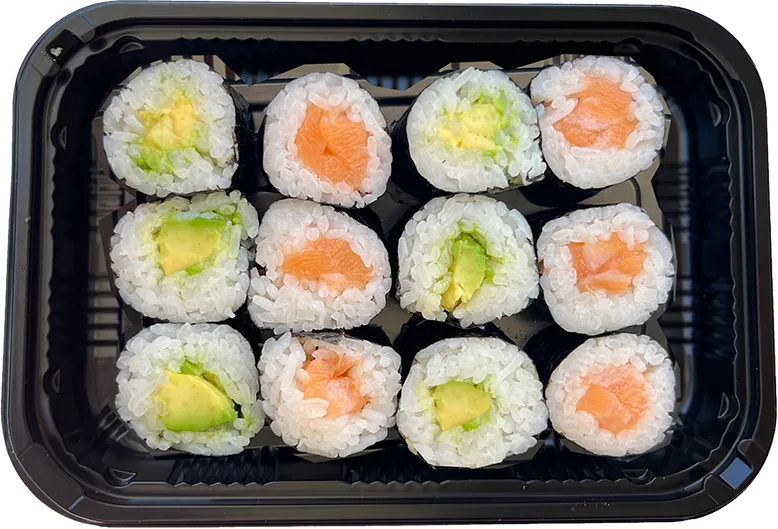 Salmon and avocado maki rolls